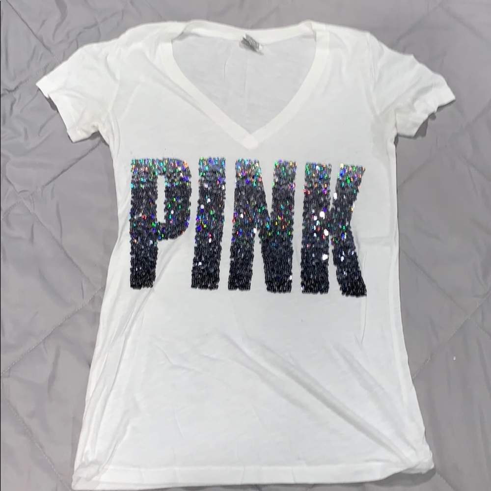 VS PINK white v- neck t-shirt